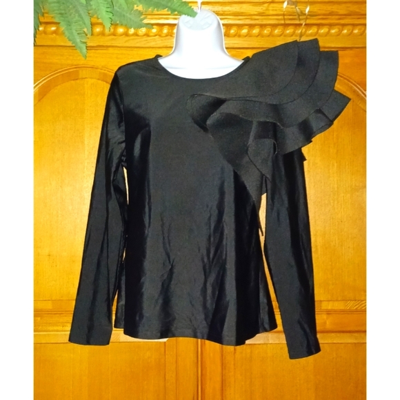ESY Studio EY |  Black Tiered Flutter Shoulder Detail Long-Sleeve Top - Picture 1 of 16